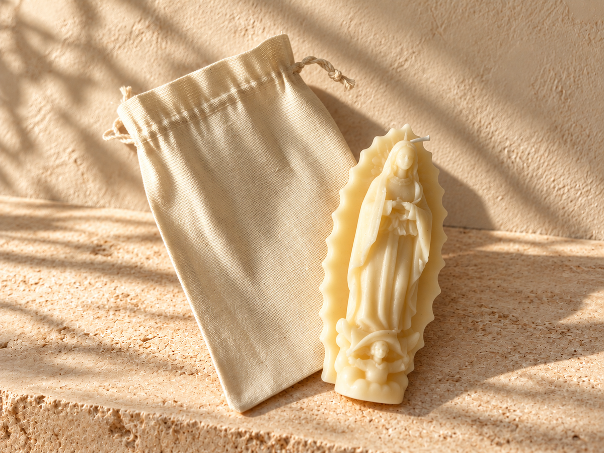 Virgen de Guadalupe  Candle with Cotton Bag