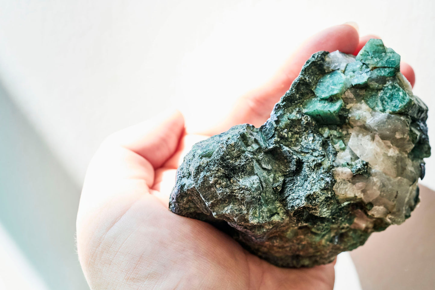 Emerald Raw cluster with Quartz