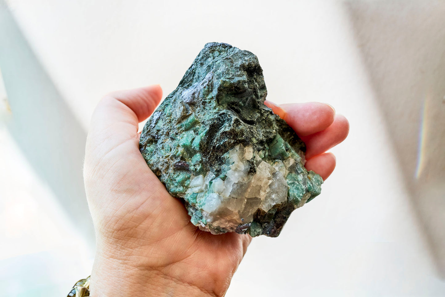 Emerald Raw cluster with Quartz