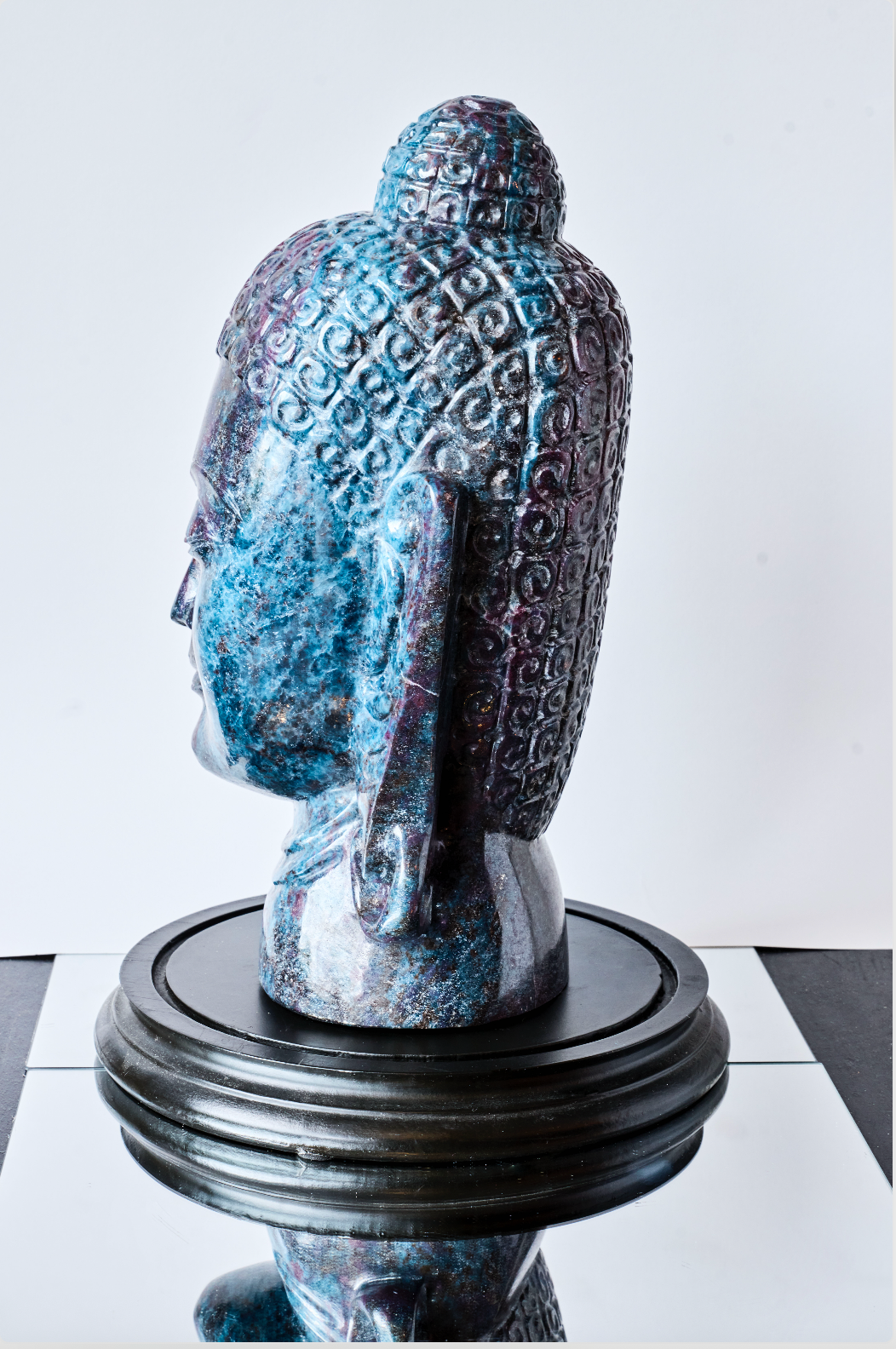 BLUE KYANITE & RUBY BUDDAH HEAD