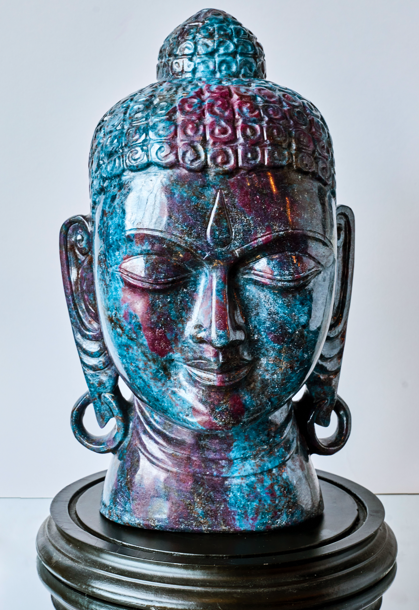 BLUE KYANITE & RUBY BUDDAH HEAD