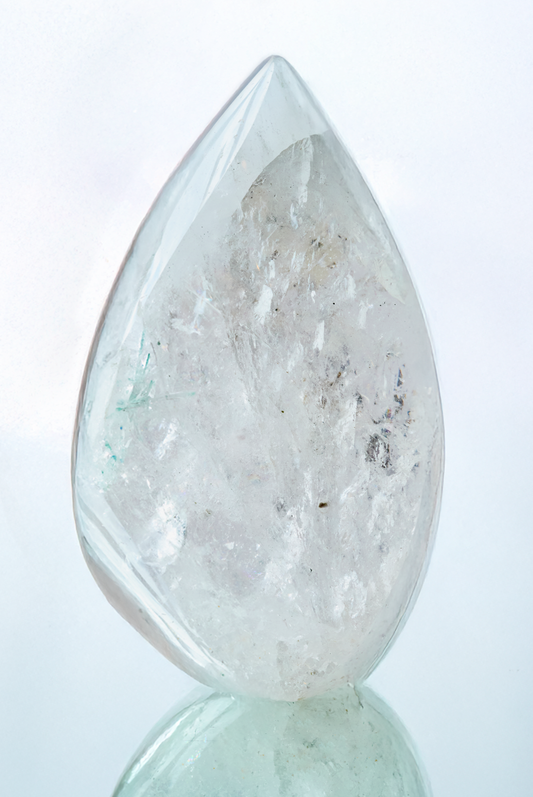 Clear Quartz Flame with Blue Tourmaline Inclusions