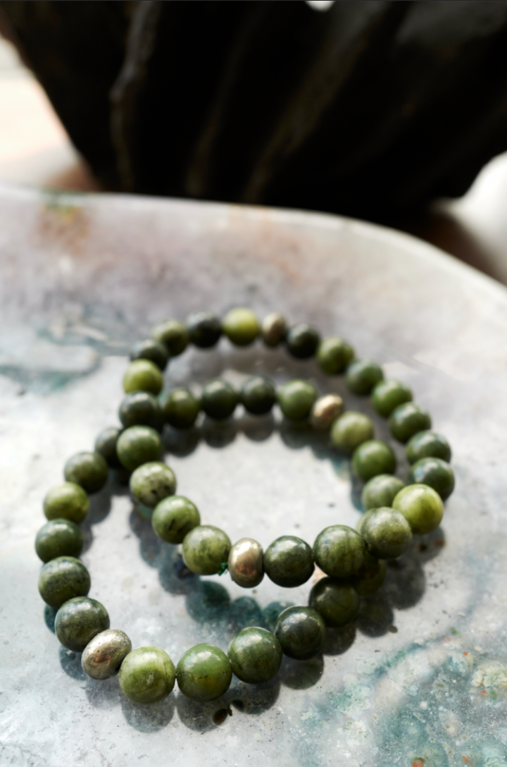 Thai Jade Bracelet with Pyrite Disks