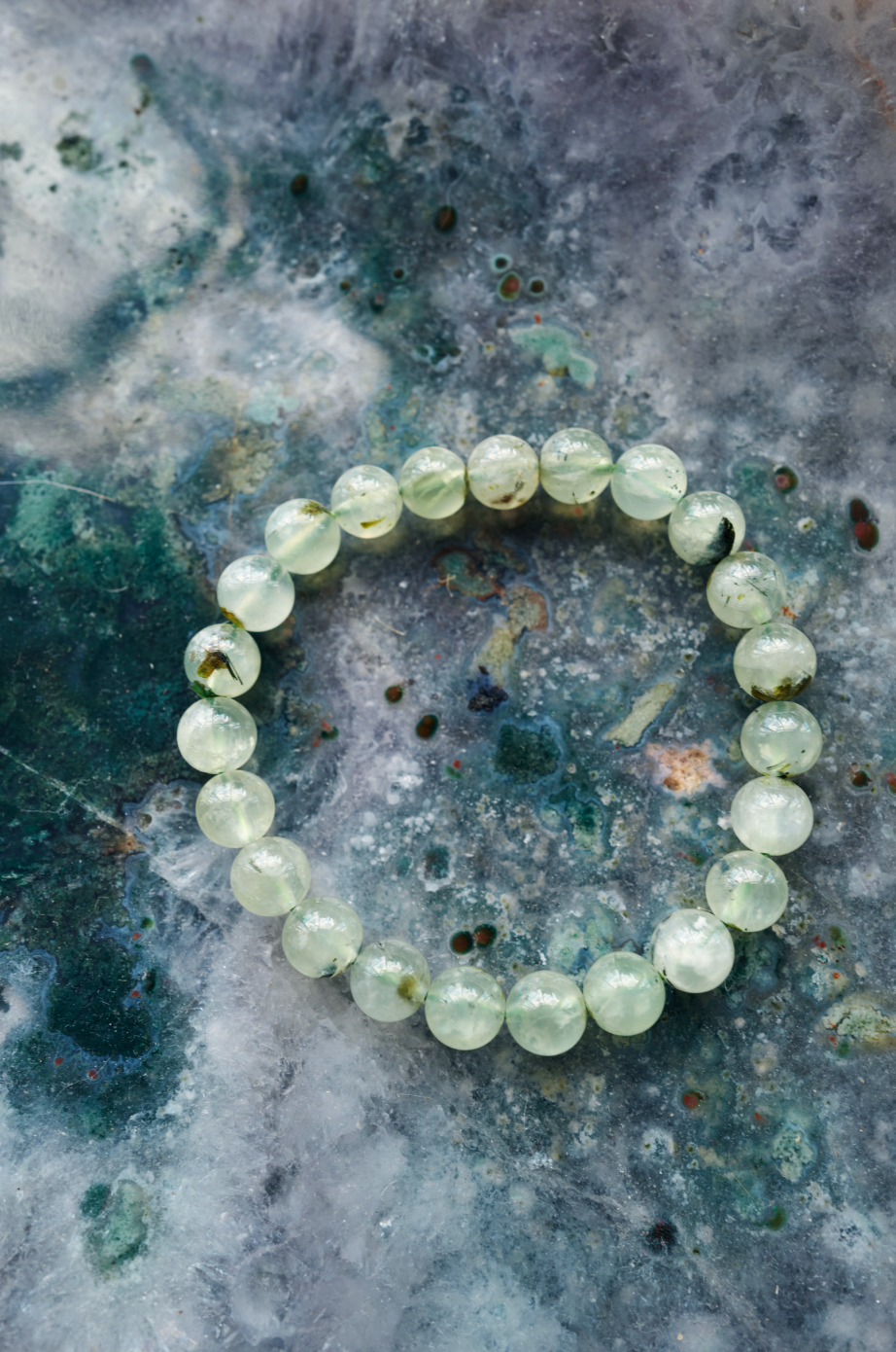 Prehenite Faceted Beaded Bracelet with Pyrite Disks
