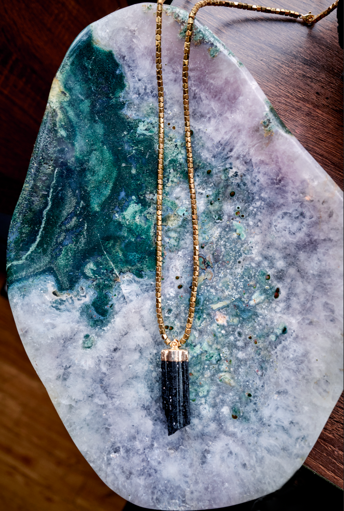 Black Tourmaline Pendant with Hematite Necklace