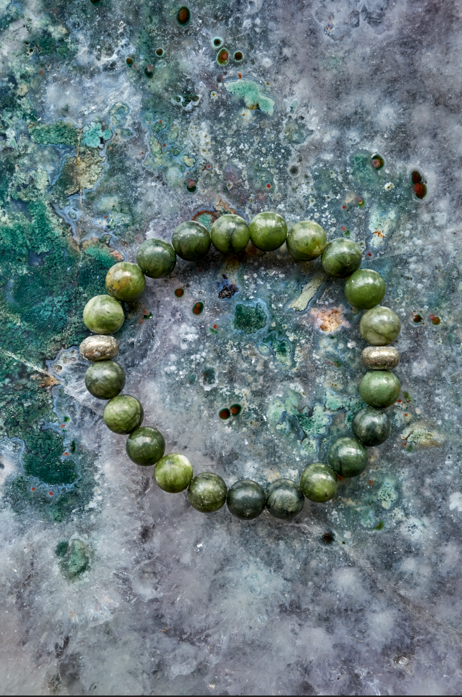 Thai Jade Bracelet with Pyrite Disks